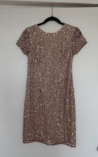 Adrianna Papell taupe sequined cocktail dress, Sz 6, mesh, lined, EUC