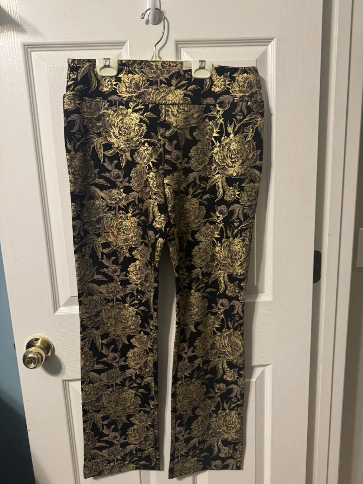 Soft Surroundings Metallic Gold/black Ponte Knit Pull-On Pant Size M