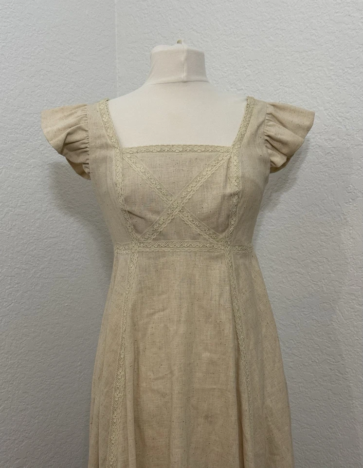 Vestido maxi camponês feminino vintage 1950 - 100% linho feito à mão tamanho M NOVO - Imagem 2 de 4