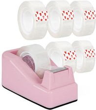 Pink Desktop Tape Dispenser Weighted Non Skid Base w/ 6 Tape Rolls