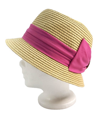 David And Young Women's Straw Panama Pink Band Hat, One Size
