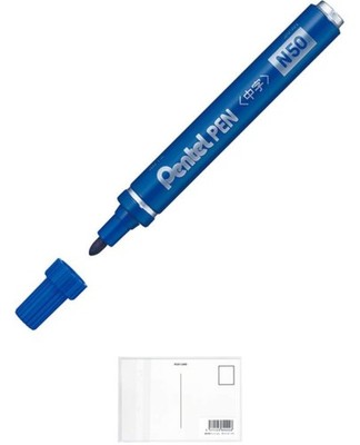Pentel Pentel Stift N50-Cd Medium Feder blau [X 4] + Kunstbedarf. Com Postkarte A