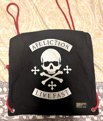 Super Rare Affliction Live Fast Drawstring backpack with Misspelled Brand Name