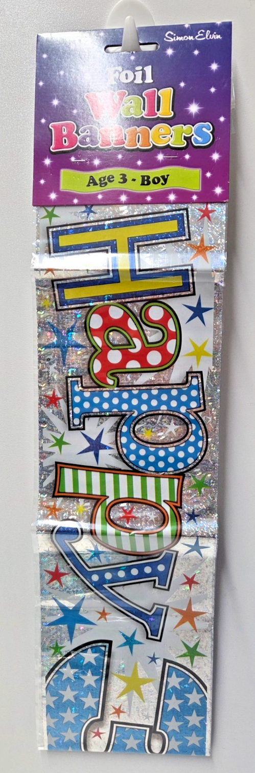 Age 3 Happy 3rd Birthday Multicoloured 2.5m Bright Banner Party Dec Holographic