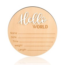 Wooden Hello World Newborn Sign - 5.9 Inch Birth inches, white
