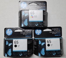 HP 65 Tri-Color  2x HP 65 Black INK Cartridges Bundle Exp: 2025