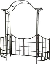 Decorative Steel Garden Arch Arbor Trellis with Gate, Fence and Planter Holders