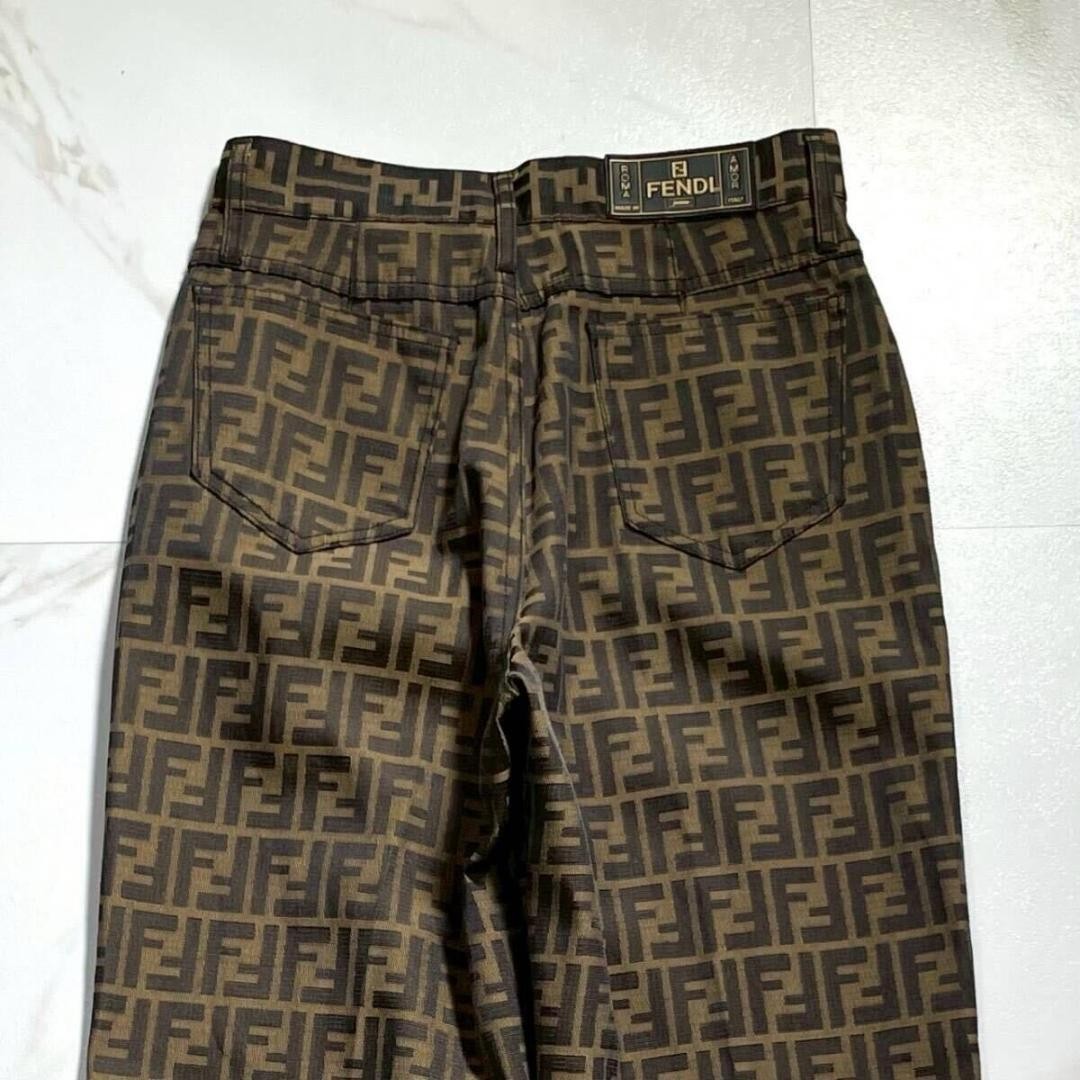 FENDI Zucca Monogram Pants FF Logo zip button Brown size 29