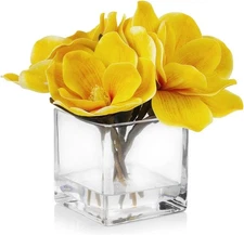 Enova Floral Artificial Real Touch Magnolia Faux Flowers Arrangement Yellow 
