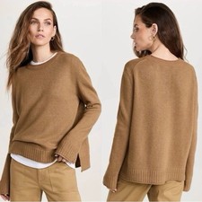 Jenni Kayne Womens Everyday Sweater Rolled Hems Oversized Brown Wool Cashmere