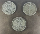 3 Total, 1943 P Walking Liberty Half Dollar - 90% Silver  3 Total