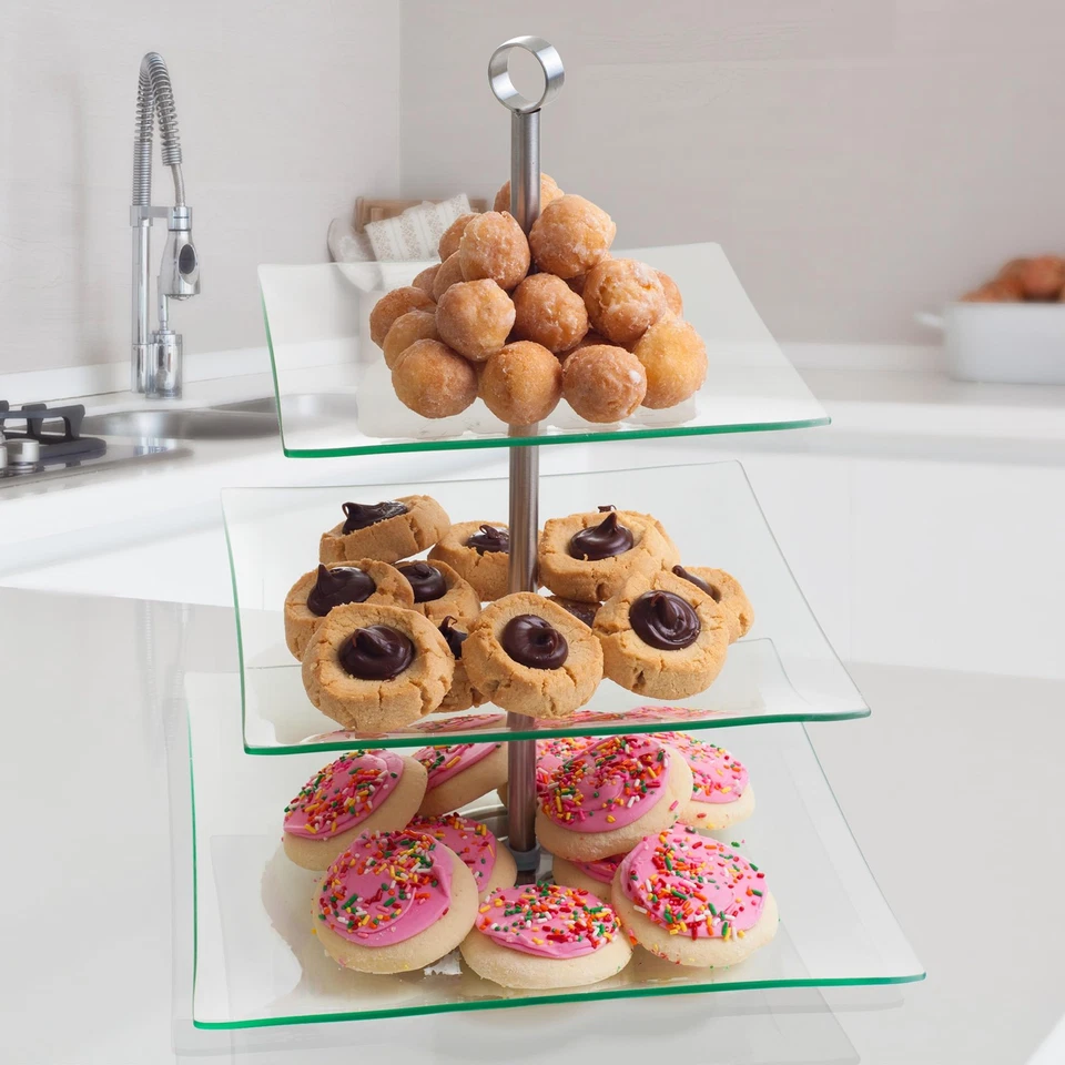 Home Dess Chef Buddy Three Tier Square Glass Buffet and Dessert Stand, 1 Pack, - Image 3 of 4