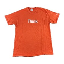 VINTAGE Microsoft Think Shirt Mens Medium Impact Computer Orange 90s Adult A49