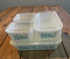 Pyrex AMISH BUTTERPRINT 8 PC Refrigerator Set 501 502 503 w LIDS Turquoise