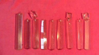 Lot of 9 Salvaged Vintage Crystal Rectangular Chandelier Prisms Pointed Ends