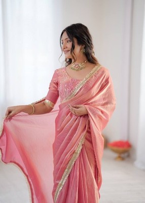 Peach Ready To Wear Saree One Minute Saree Fendy Silk Sequin Blouse Sari