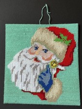 Unique Vintage NEEDLEPOINT Christmas SANTA CLAUS Plastic Canvas Handmade DECOR
