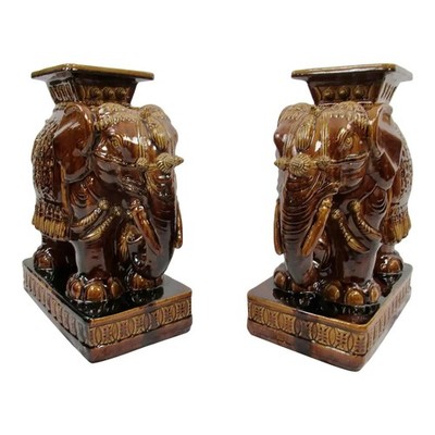 C .1960-69 South Vietnam, Porcelain Ceramic Brown Glazed Elephant Garden Stand