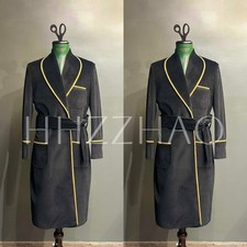 Gray Velvet Robe For Men Smoking Jacket With Belt Long Jacket Dressing Bathrobes