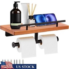 Wall Mounted Toilet Paper Holder Wooden Stainless Steel Easy Install Unique New