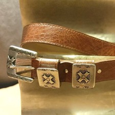 Leather Brown Belt Size 30 Conchos Intricate Silvertone Buckle Canada Vintage