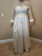 Classic Vintage 90s Jessica McClintock Cream Satin Wedding Dress Size 12 W/Bow