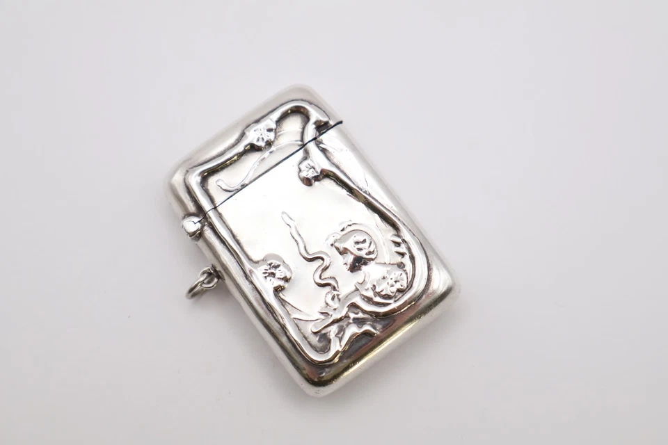 Vintage Sterling Silver Art Nouveau Style Vesta Case Stamped 925 — 第 3/4 张图片