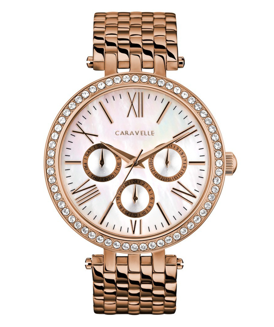 Caravelle Women's Modern Date Day Quartz Rose Gold Watch 38MM