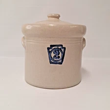 Vintage Stoneware Crock With Lid – Blue Keystone “2” Mark – Vintage Storage Jar