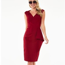 Voodoo Vixen Womens Khloe Ruffle Pencil Dress Size M Burgundy Rockability Retro