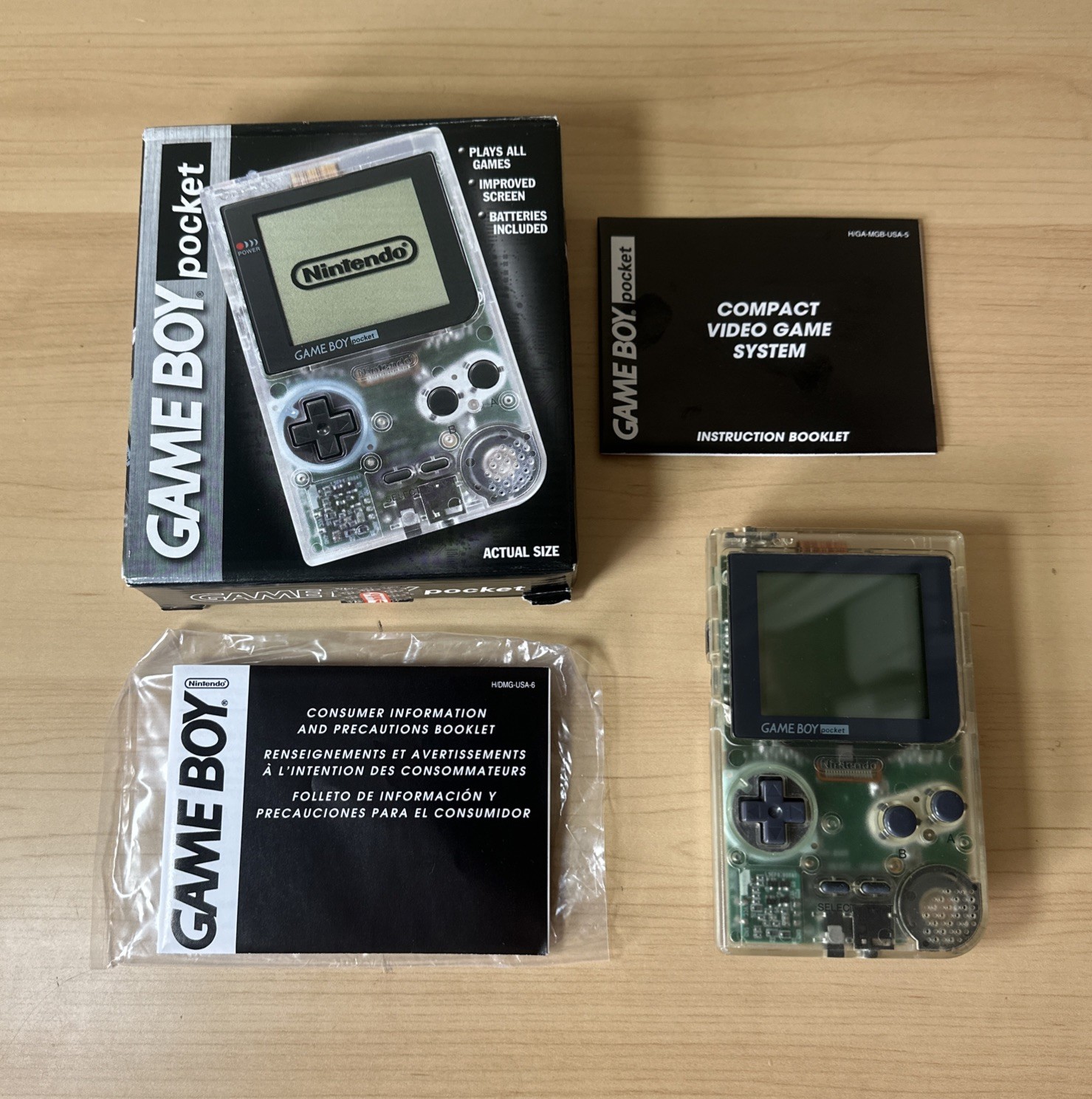 Clear Nintendo Game Boy Pocket Console Complete In Box CIB w/ Paperwork Tested