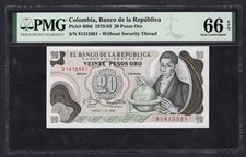 Colombia 20 Pesos Oro 1-1-1982 P409d Uncirculated Grade 66