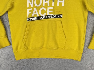The North Face Hoodie Mens Large Yellow Box Logo Never Stop