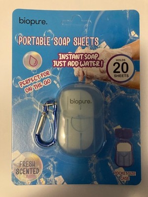 1 Biopure Portable Soap Sheets W Clip (Just Add Water) Fresh Scented 20 Sheets