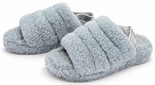 UGG Fluff Yeah Slide Women's 6 Ash Fog Sheepskin Slipper Sandals 1095111G Slides