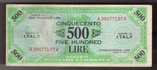 Italy  500  Lire  Series of 1943 A  Block A  WW II Issue Pic# M22a