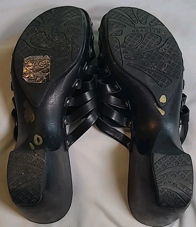 SAOLA Y2K Kenneth Cole zoccoli tacco donna taglia 8 5 nero pelle suola legno scarpe retrò