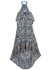 Floral High Low Halter Midi Dress Ruffle Lace Trim Coquette Wedding Party Size L
