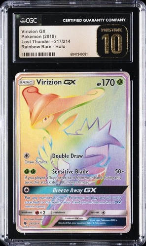 2018 POKEMON LOST THUNDER RAINBOW RARE- HOLO #217/214 VIRIZION GX CGC 10 PERFECT