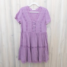 Lucky Brand Womens Dress Size M Lace Tiered Short Sleeve Boho Cottage Romantic