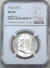 1952-S Franklin Half Dollar NGC MS64 Frosty Luster PQ New Holder #K402J
