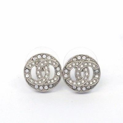 CHANEL Circle Coco Mark Strass Silver Color Crystal Rhinestone [Earrings]