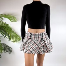 Vintage Y2K Pink  Black Plaid Low Rise Preppy Coquette Mini Skirt / Size: 11/12