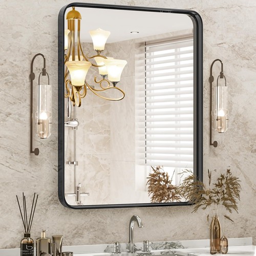 DUMOS Black Metal Framed Vanity Rounded Rectangle Bathroom Mirrors Over Sink Wa