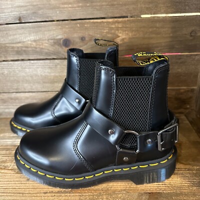 New Womens Dr Martens Wincox Black Leather Harness Chelsea Ankle