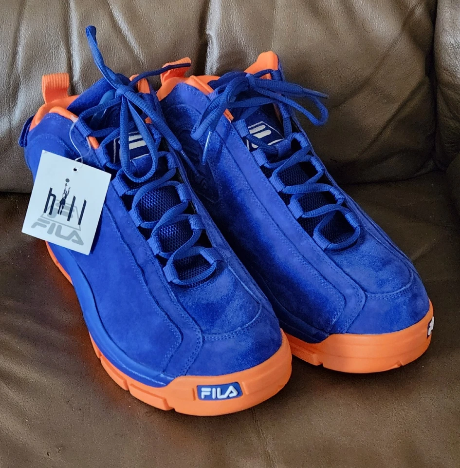 NWT FILA 96 GRANT HILL 2 NEW YORK KNICKS BASKETBALL SHOES BLUE ORANGE SUEDE $249 - Image 2 of 4