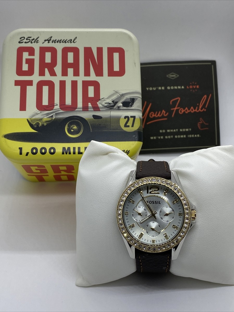 Fossil Riley ES3204 Women's Brown Leather Analog Silver Dial Quartz Watch  UB62