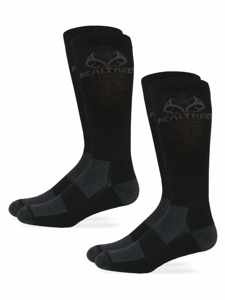 Realtree Mens Boot Cushion Moisture Wicking Mesh Vent Ribbed Crew Socks ...
