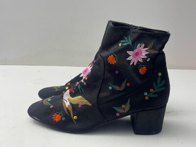 Primark Ladies Black Fabrics Floral Side Zip Ankle Boots Shoes UK