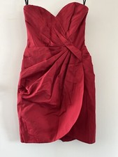 WAREHOUSE draped plissé sweetheard strapless red wine burgundy wrap dress size 8